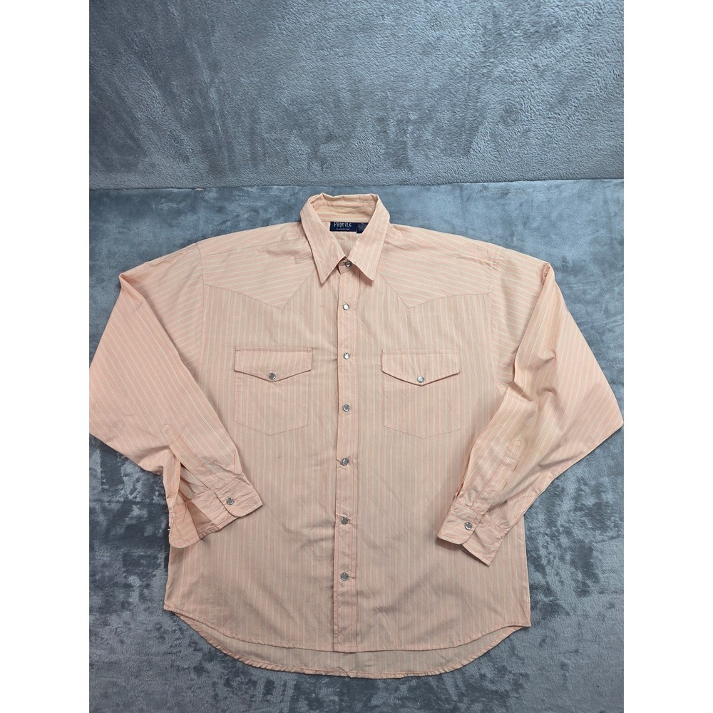 Profile Western Pearl Snap Shirt Mens XL Peach White Striped Long‎ Sleeve Cowboy